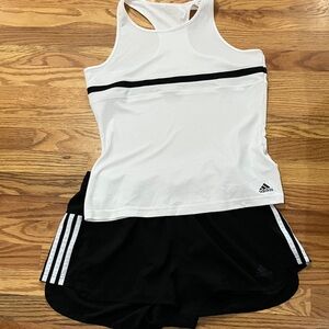 adidas White and Black Racerback Athletic Tank with Matching Black Shorts